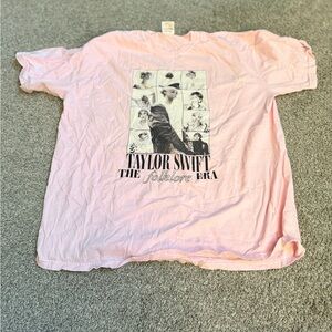 Fan-Made Taylor Swift Folklore Album Collage Comfort Colors Pink T-Shirt Sz 2XL